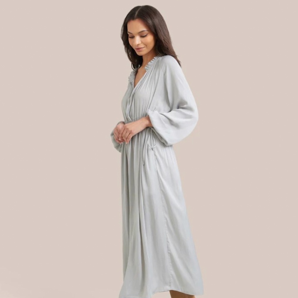Modern Citizen Magdalena Long Sleeve Plisse Midi Silver Grey Dress Size 1X